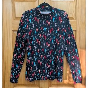 Time & True Women XL Tunic Christmas Trees Holiday Festive Shirt Turtleneck